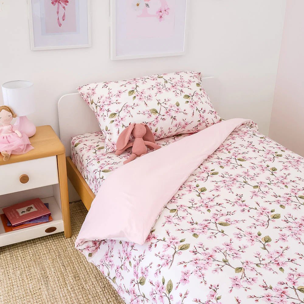 Cherry Blossom Organic Cotton Quilt Cover - Single Bed - Mimi & Co