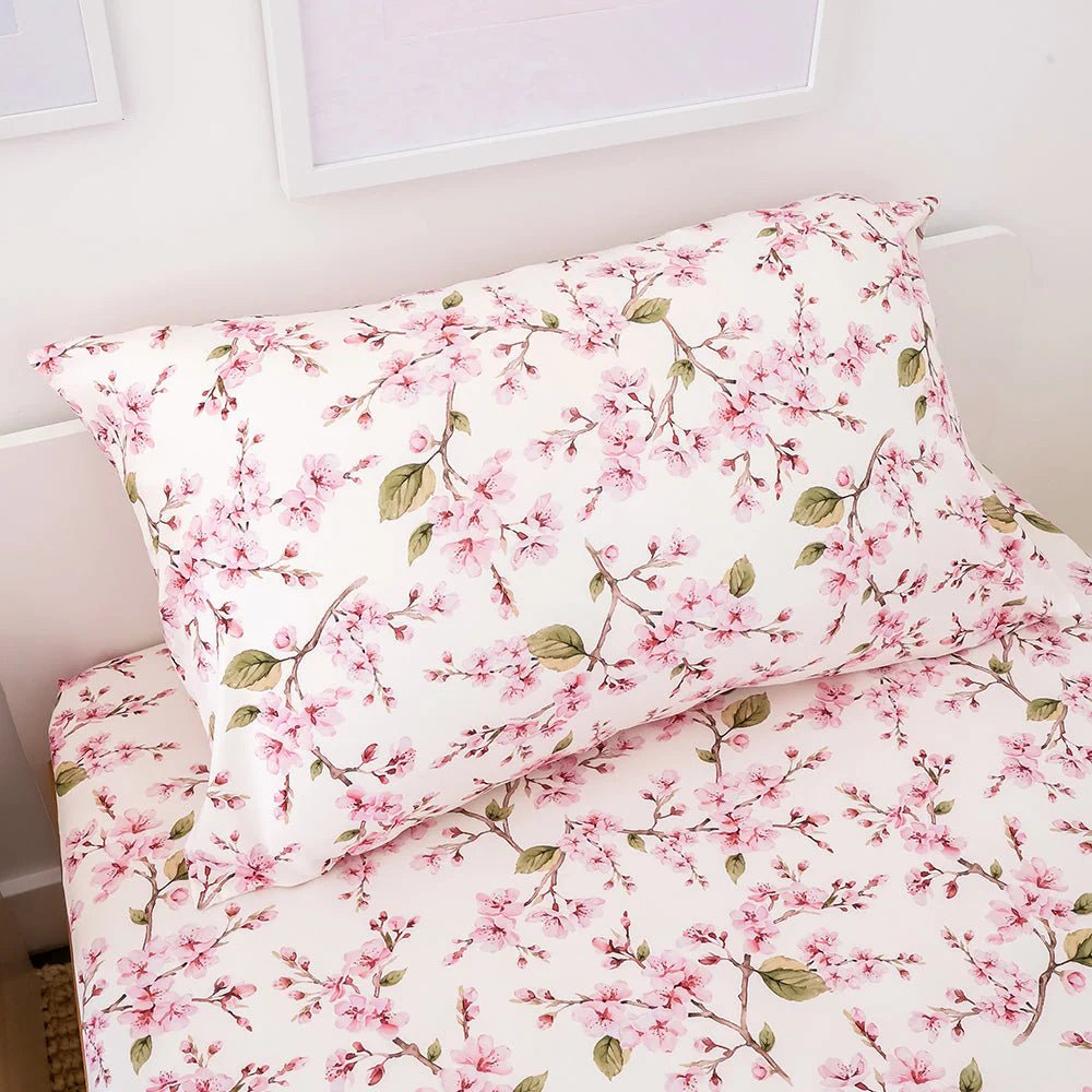 Cherry Blossom Organic Cotton Single Pillowcase - Mimi & Co