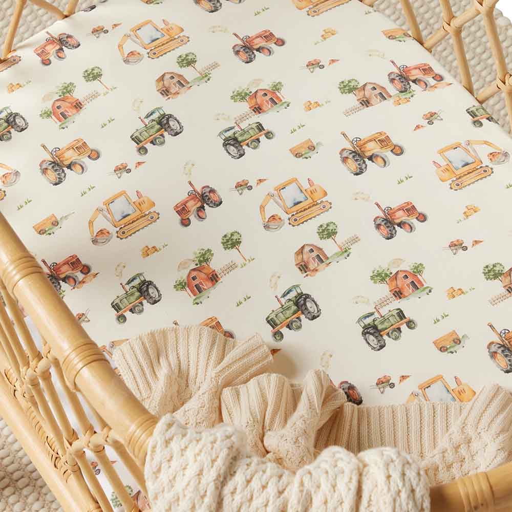 Diggers & Tractors Organic Bassinet Sheet / Change Pad Cover - Mimi & Co