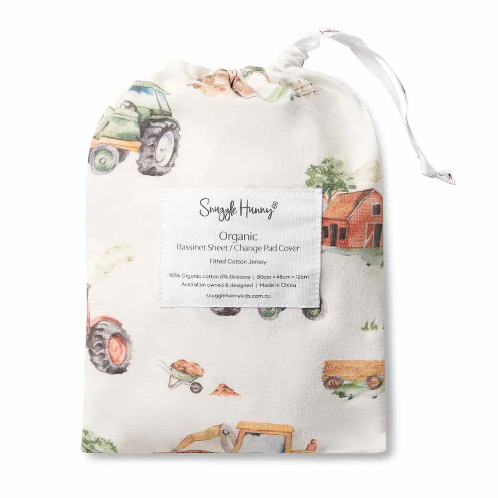 Diggers & Tractors Organic Bassinet Sheet / Change Pad Cover - Mimi & Co