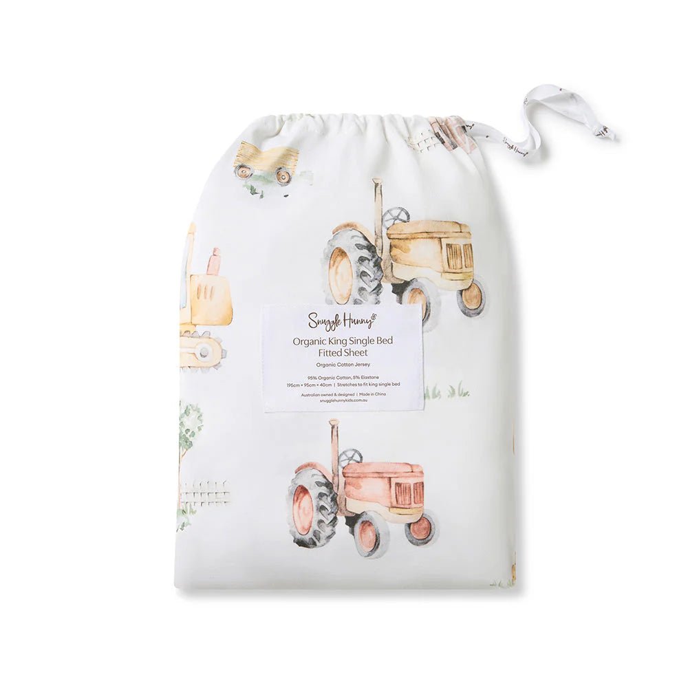 Diggers & Tractors Organic Cotton Fitted Sheet - Double Bed - Mimi & Co