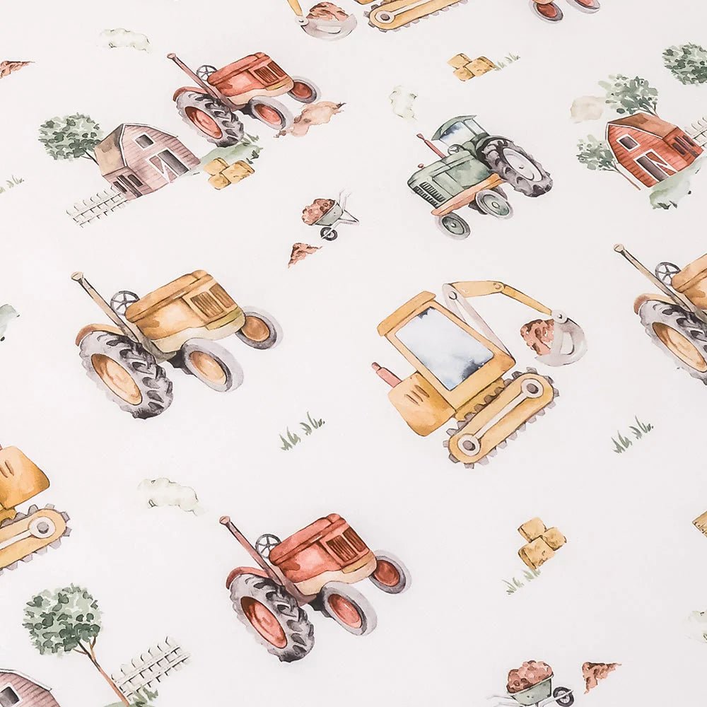 Diggers & Tractors Organic Cotton Fitted Sheet - King Single Bed - Mimi & Co