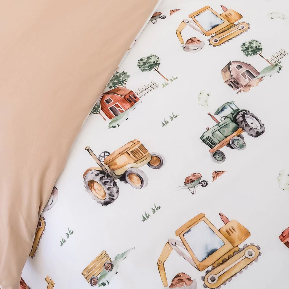 Diggers & Tractors Organic Cotton Quilt Cover - Single Bed - Mimi & Co