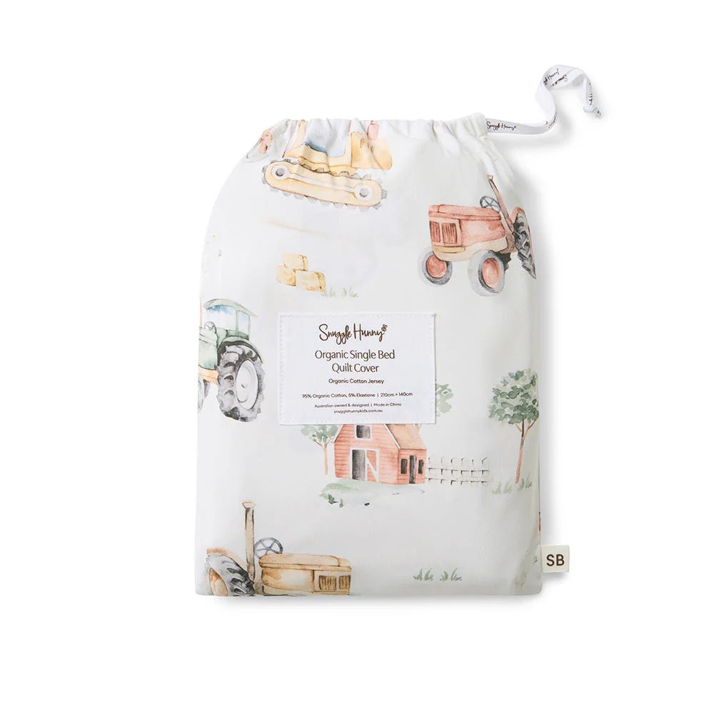 Diggers & Tractors Organic Cotton Quilt Cover - Single Bed - Mimi & Co