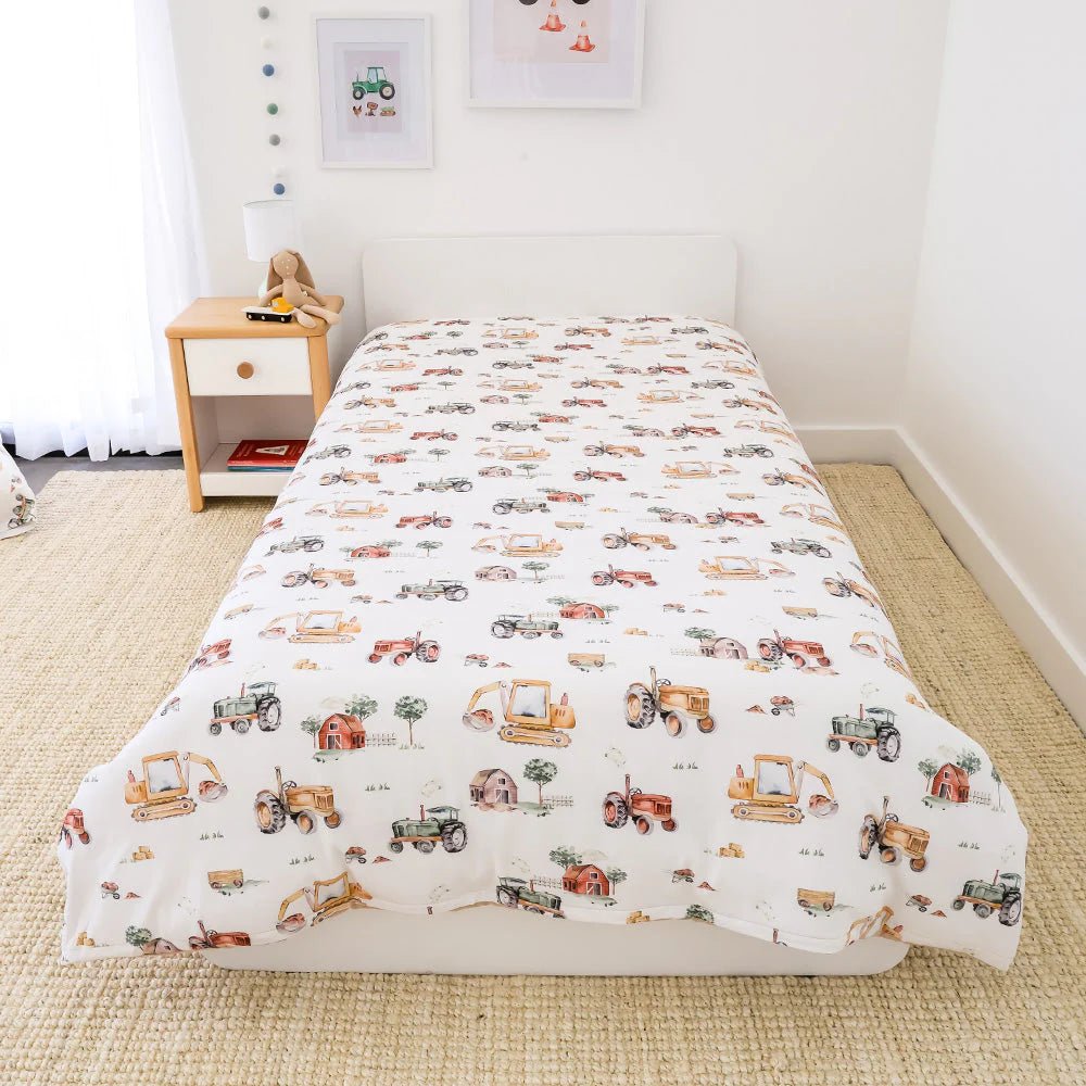 Diggers & Tractors Organic Cotton Quilt Cover - Single Bed - Mimi & Co