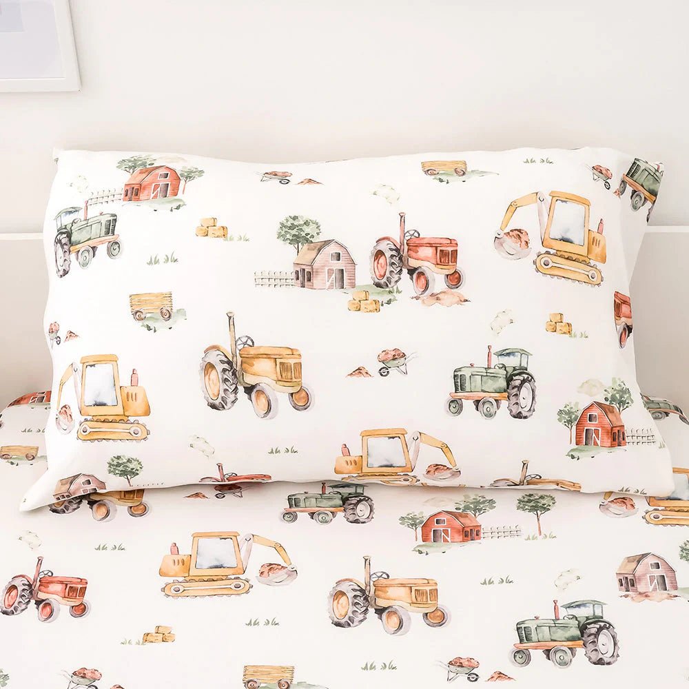 Diggers & Tractors Organic Cotton Single Pillowcase - Mimi & Co