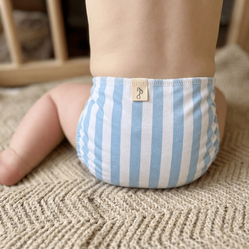 One - Size Stretchy Cotton Preflat | Blue Stripe - Mimi & Co