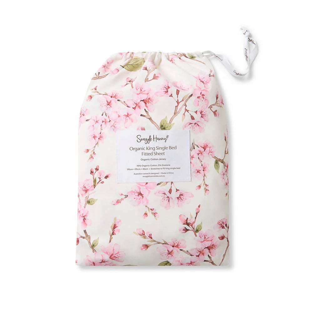Cherry Blossom Organic Cotton Fitted Sheet - Single Bed - Mimi & Co