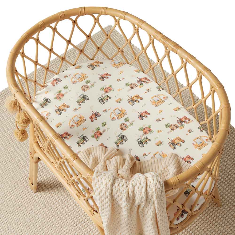 Diggers & Tractors Organic Bassinet Sheet / Change Pad Cover - Mimi & Co