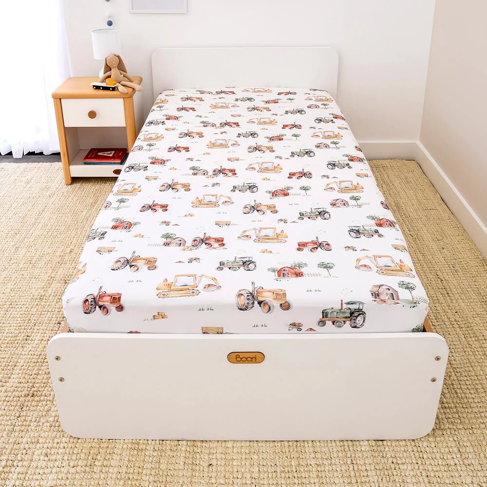 Diggers & Tractors Organic Cotton Fitted Sheet - Double Bed - Mimi & Co