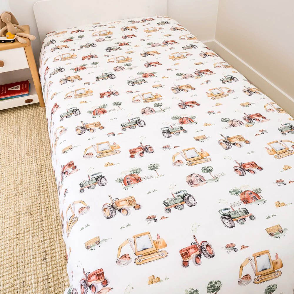 Diggers & Tractors Organic Cotton Quilt Cover - Single Bed - Mimi & Co