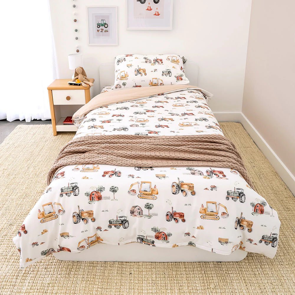 Diggers & Tractors Organic Cotton Quilt Cover - Single Bed - Mimi & Co