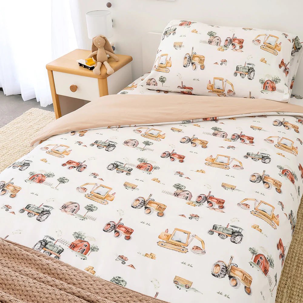 Diggers & Tractors Organic Cotton Quilt Cover - Single Bed - Mimi & Co