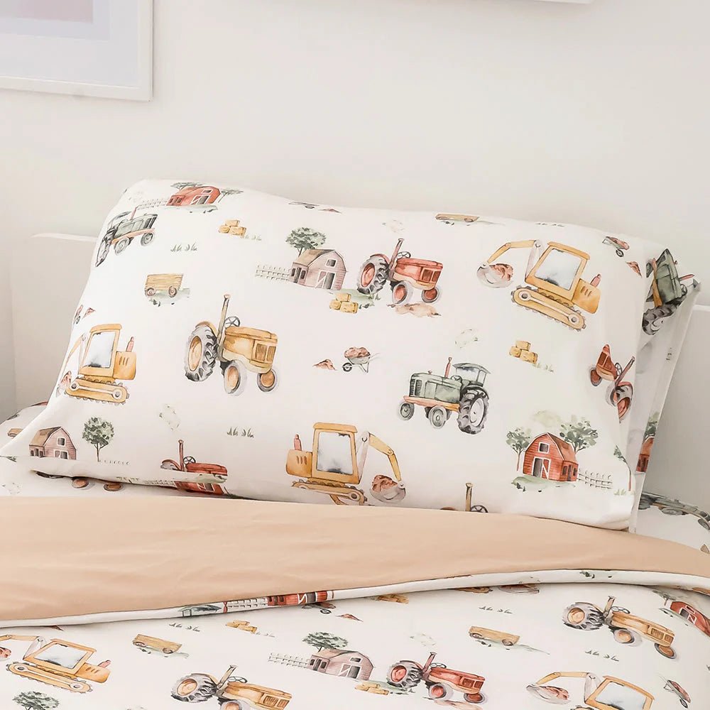 Diggers & Tractors Organic Cotton Single Pillowcase - Mimi & Co
