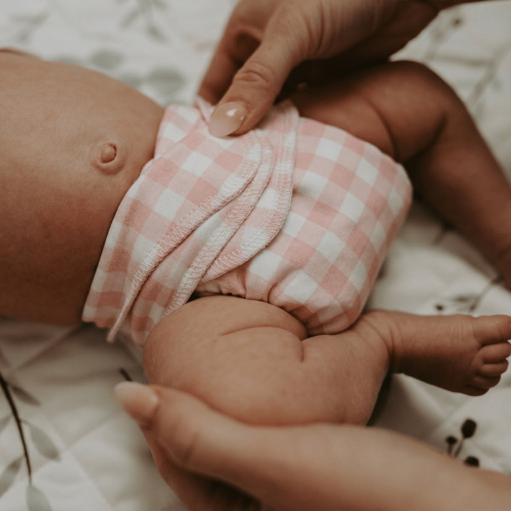 Newborn Stretchy Cotton Preflat | Pink Gingham - Mimi & Co