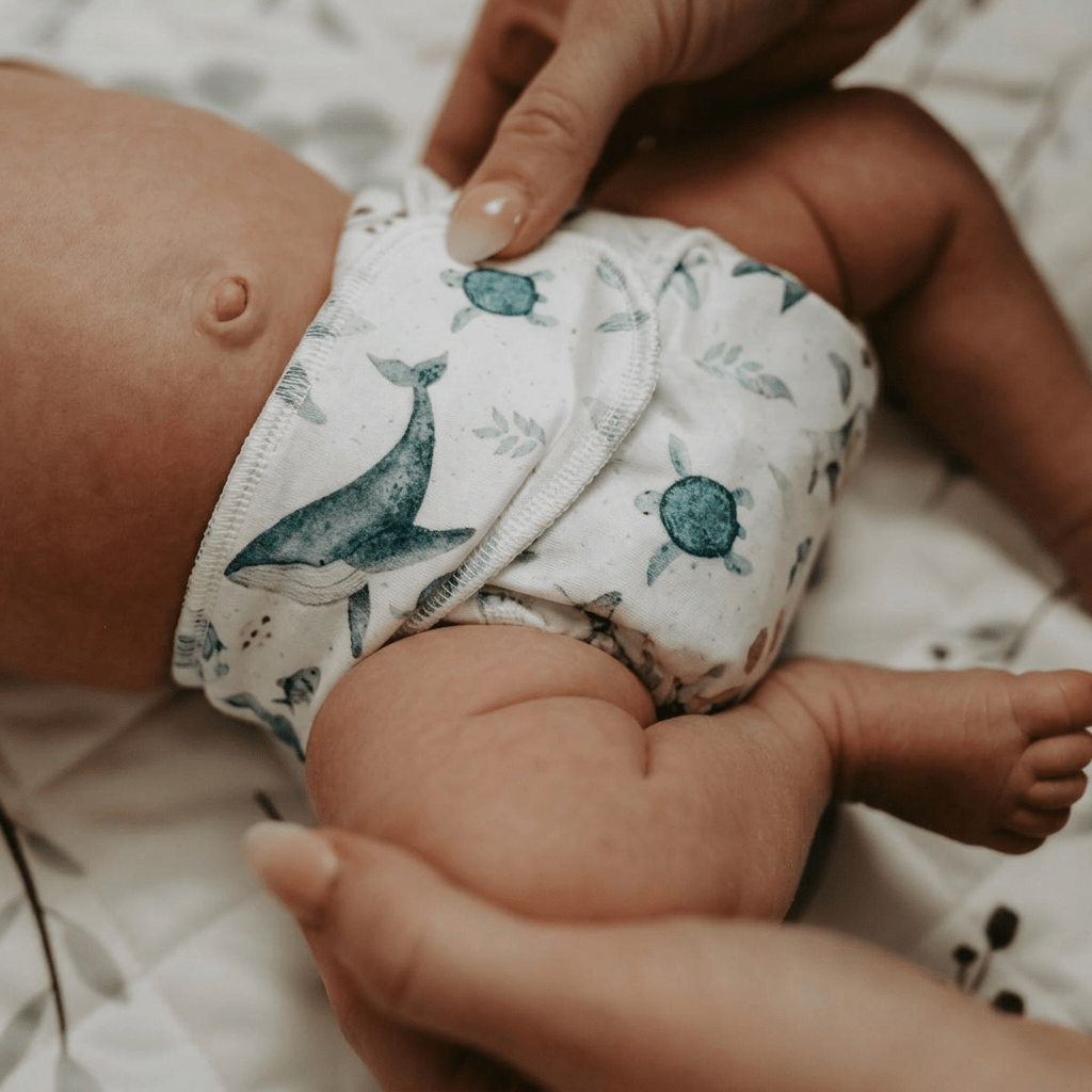 Newborn Stretchy Cotton Preflat | Whales - Mimi & Co