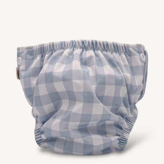 One - Size Reusable Mimi® Swim Nappy | Blue Gingham [Ships Mid May] - Mimi & Co
