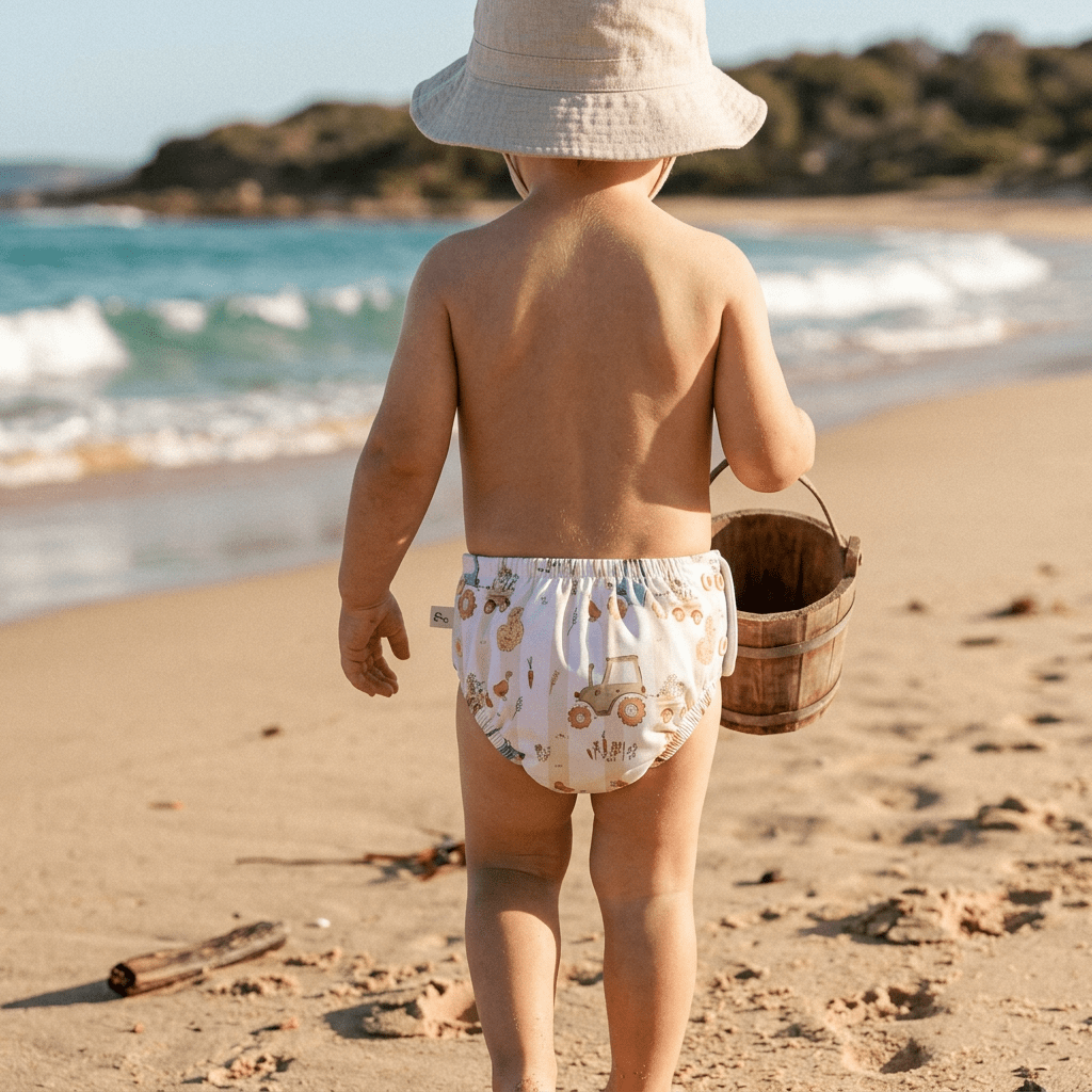 One - Size Reusable Mimi® Swim Nappy | Tractor [Ships Mid May] - Mimi & Co