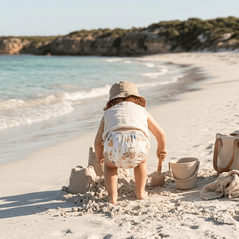 One - Size Reusable Mimi® Swim Nappy | Tractor [Ships Mid May] - Mimi & Co