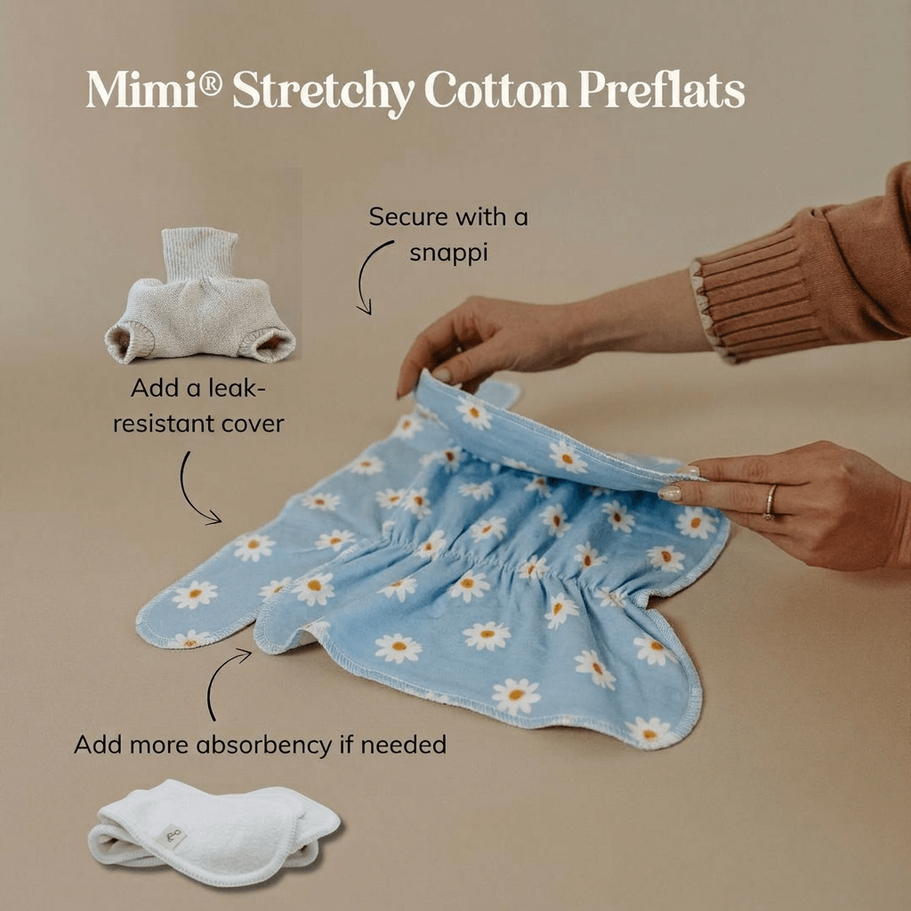 One - Size Stretchy Cotton Preflat | Blue Daisy - Mimi & Co