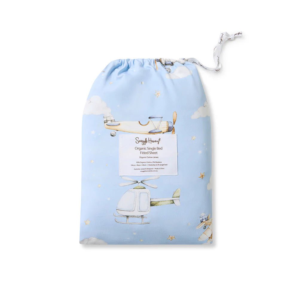 Taking Flight Organic Cotton Fitted Sheet - King Single Bed - Mimi & Co