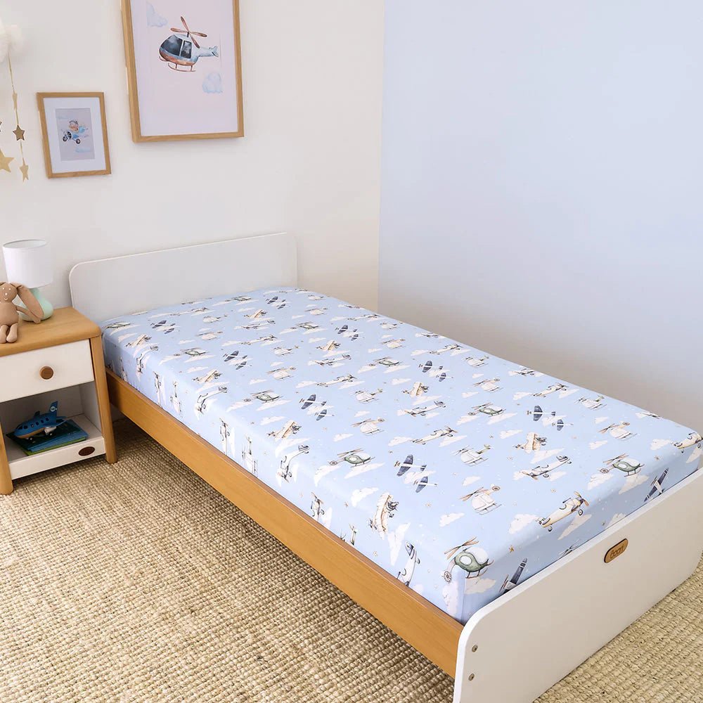 Taking Flight Organic Cotton Fitted Sheet - Single Bed - Mimi & Co